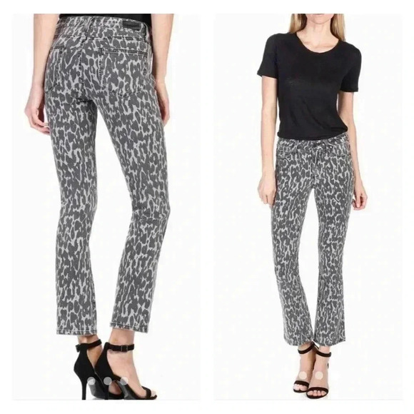 PAIGE HIGH RISE POPPY LEOPARD CROP FLARE IN LEOPARD GREY JEANS - Picture 1 of 5